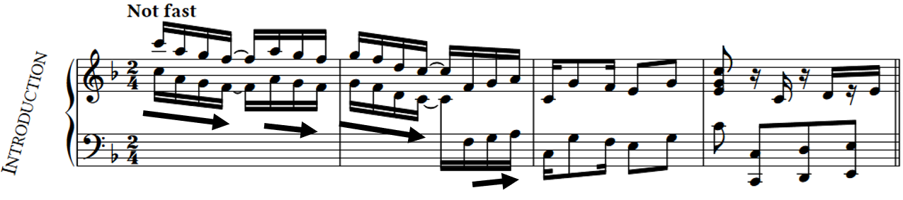 score with descending contour line added for opening measures