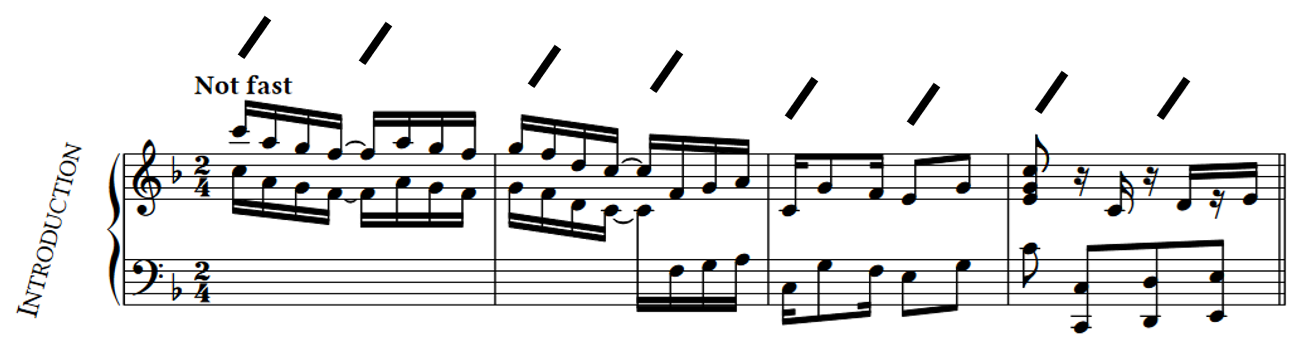 score from above with slash marks above opening measures