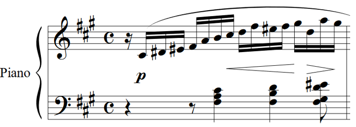 Score for piano, key of F sharp minor, common time, one measure