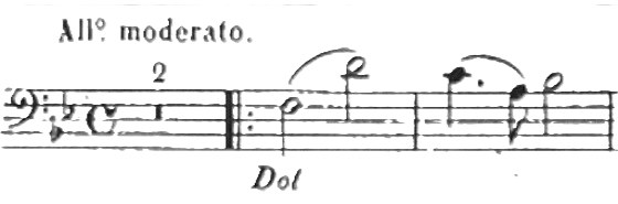 Score for cello in bass clef, key of B flat major, common time, dolce.