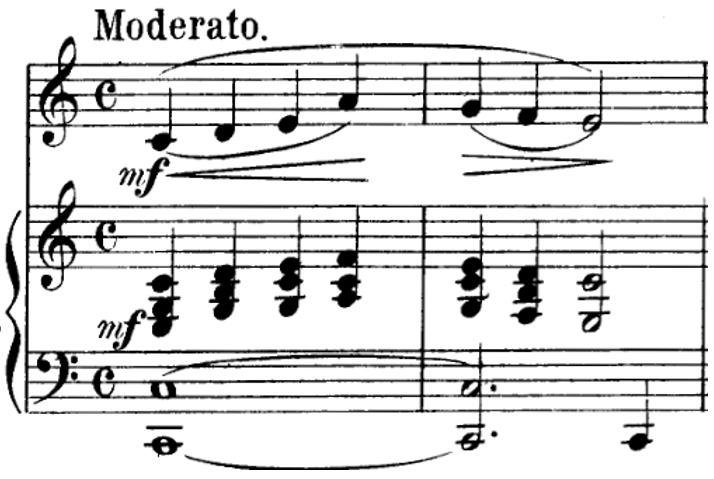Score for piano and voice, two measures, key of C major, common time.
