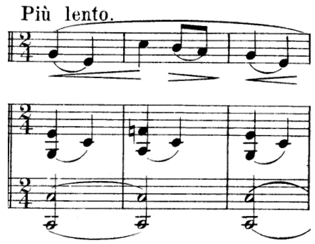 Score for piano and voice, three measures, key of C major, two four time.