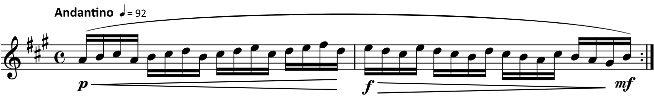 score for first two measures of Vol. 1. Number 132, 416 Studies by Fritz Kröpsch audio below