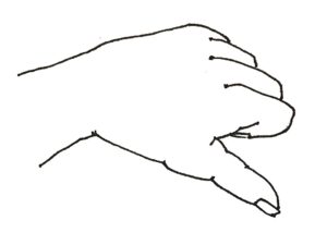Curwen/Glover hand sign fa - A closed hand, thumb out, with the thumb pointing downwards