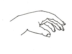 Curwen/Glover hand sign la - An open hand, palm down, fingers and thumb curving towards each other