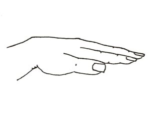 Curwen/Glover hand sign mi - An open hand, palm down with fingers parallel to the arm